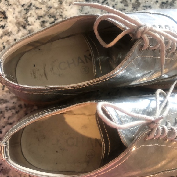 Chanel Silver Lace Up Flats size 39 - Picture 3 of 10